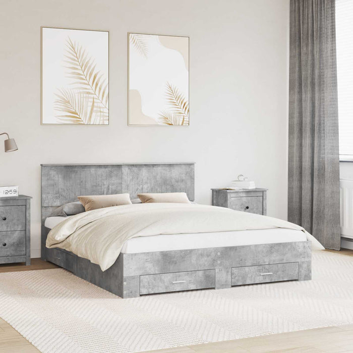Cadru de pat cu sertar Gri din beton 160 x 200 cm Lemn compozit - WALTI WALTI