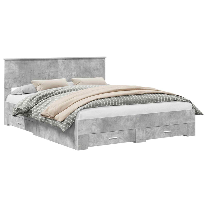 Cadru de pat cu sertar Gri din beton 160 x 200 cm Lemn compozit - WALTI WALTI