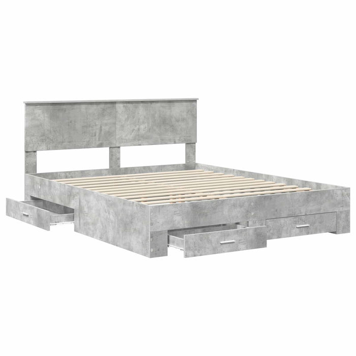 Cadru de pat cu sertar Gri din beton 160 x 200 cm Lemn compozit - WALTI WALTI