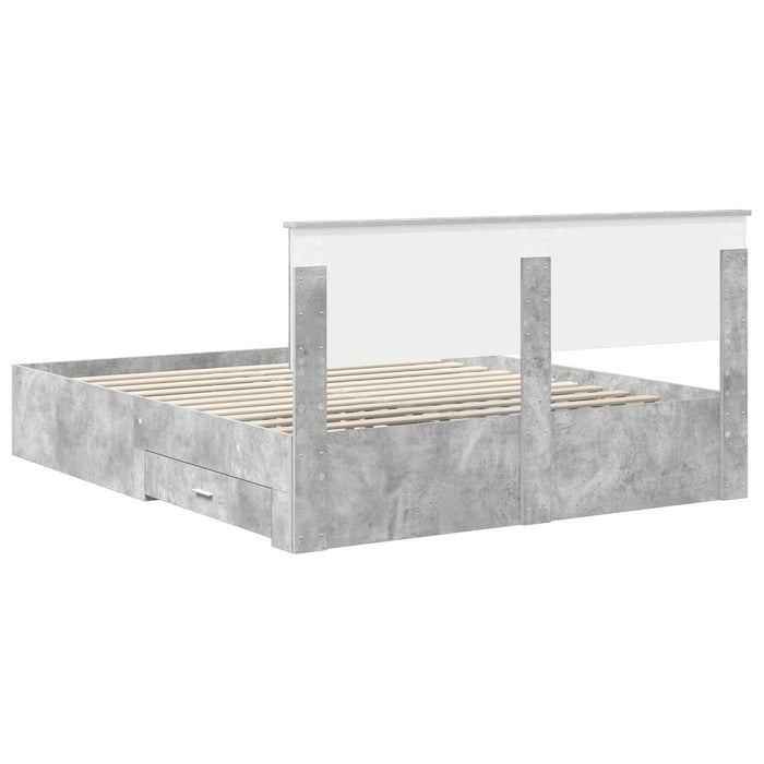 Cadru de pat cu sertar Gri din beton 160 x 200 cm Lemn compozit - WALTI WALTI