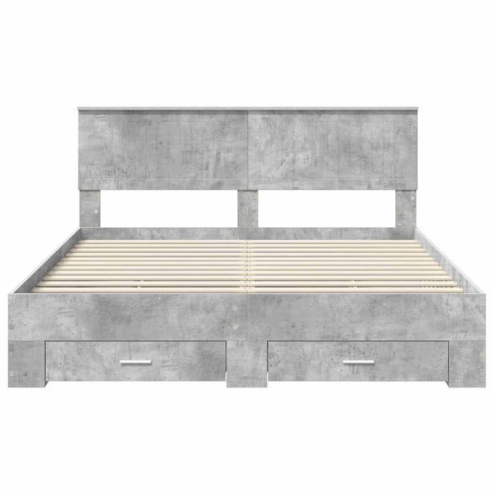 Cadru de pat cu sertar Gri din beton 160 x 200 cm Lemn compozit - WALTI WALTI
