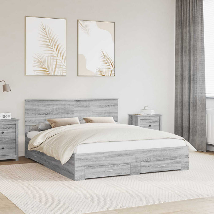 Cadru de pat cu headboard Gri Sonoma 160 x 200 cm Lemn compozit - WALTI WALTI