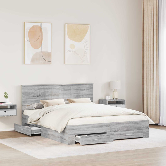 Cadru de pat cu headboard Gri Sonoma 160 x 200 cm Lemn compozit - WALTI WALTI