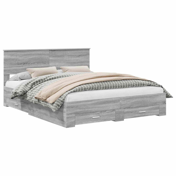 Cadru de pat cu headboard Gri Sonoma 160 x 200 cm Lemn compozit - WALTI WALTI