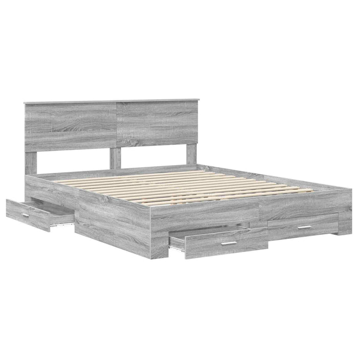 Cadru de pat cu headboard Gri Sonoma 160 x 200 cm Lemn compozit - WALTI WALTI