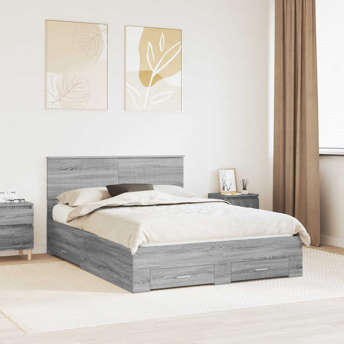 Cadru de pat cu headboard Gri Sonoma 140 x 200 cm Lemn compozit - WALTI WALTI