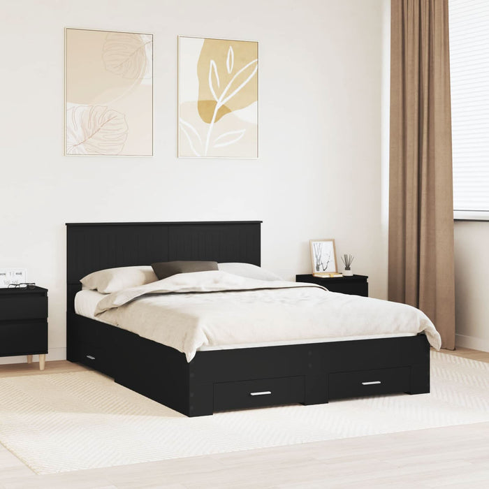 Cadru de pat cu headboard Negru 135 x 190 cm Lemn compozit - WALTI WALTI