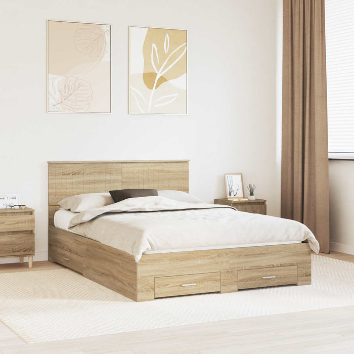 Cadru de pat cu sertar Stejar Sonoma 135 x 190 cm Lemn compozit - WALTI WALTI