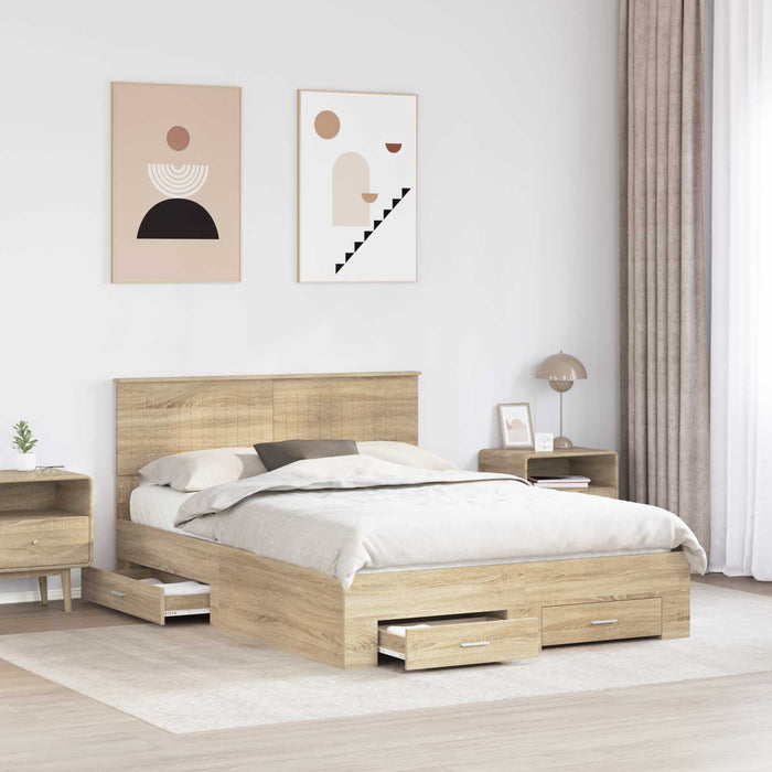 Cadru de pat cu sertar Stejar Sonoma 135 x 190 cm Lemn compozit - WALTI WALTI
