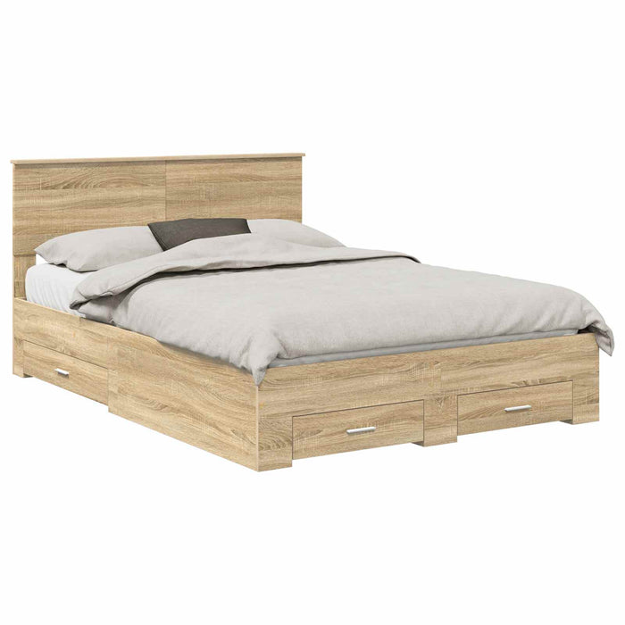 Cadru de pat cu sertar Stejar Sonoma 135 x 190 cm Lemn compozit - WALTI WALTI