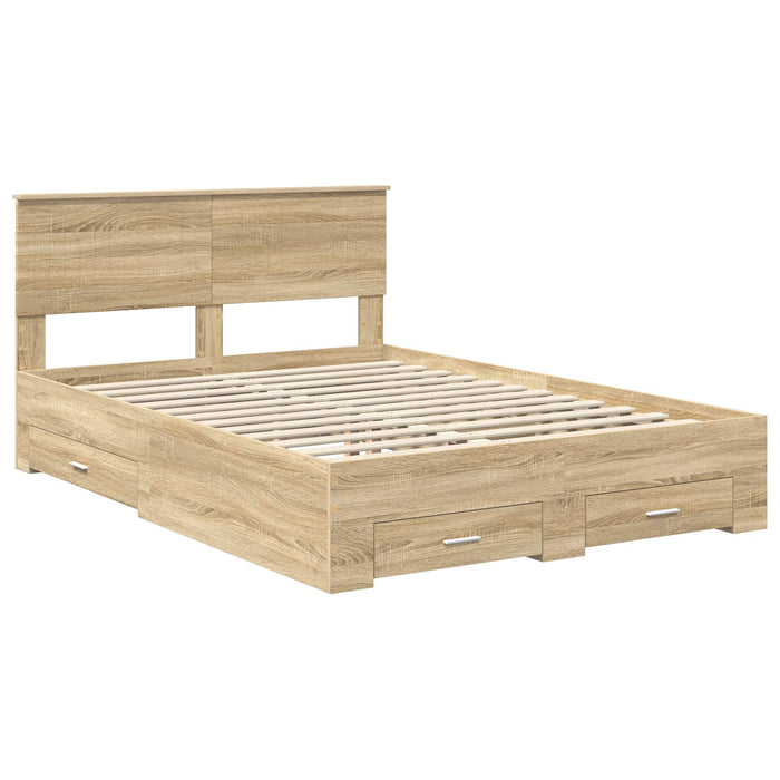 Cadru de pat cu sertar Stejar Sonoma 135 x 190 cm Lemn compozit - WALTI WALTI