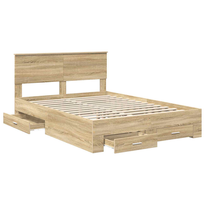 Cadru de pat cu sertar Stejar Sonoma 135 x 190 cm Lemn compozit - WALTI WALTI