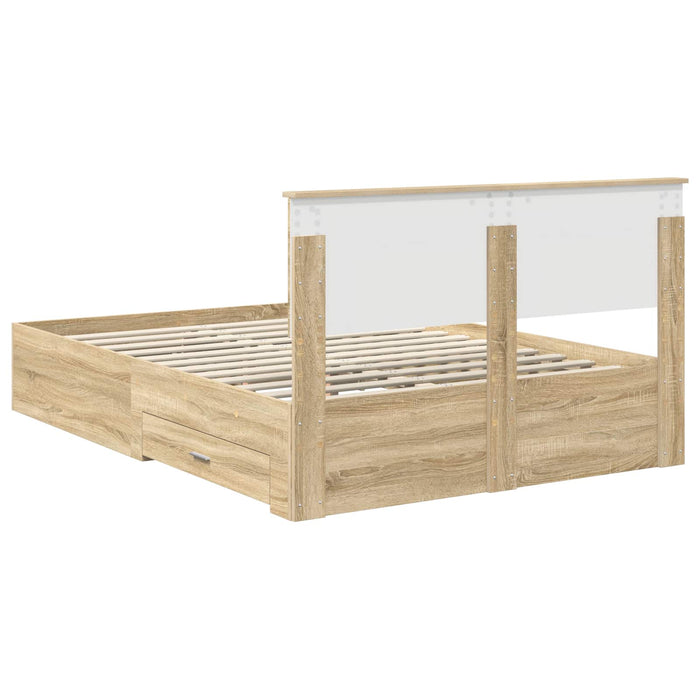 Cadru de pat cu sertar Stejar Sonoma 135 x 190 cm Lemn compozit - WALTI WALTI