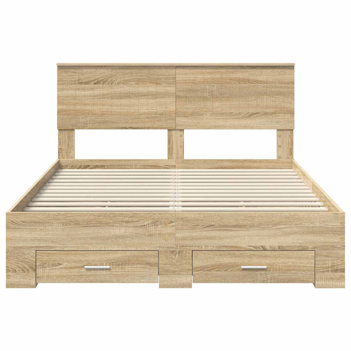 Cadru de pat cu sertar Stejar Sonoma 135 x 190 cm Lemn compozit - WALTI WALTI