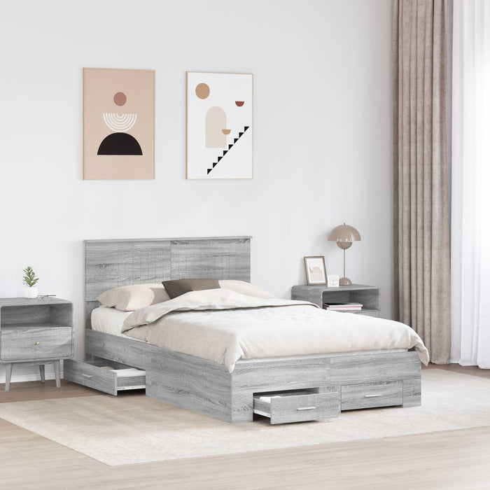 Cadru de pat cu headboard Gri Sonoma 120 x 200 cm Lemn compozit - WALTI WALTI