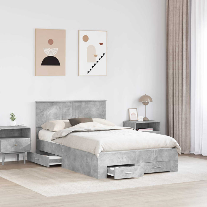 Cadru de pat cu sertar Gri din beton 120 x 190 cm Lemn compozit - WALTI WALTI
