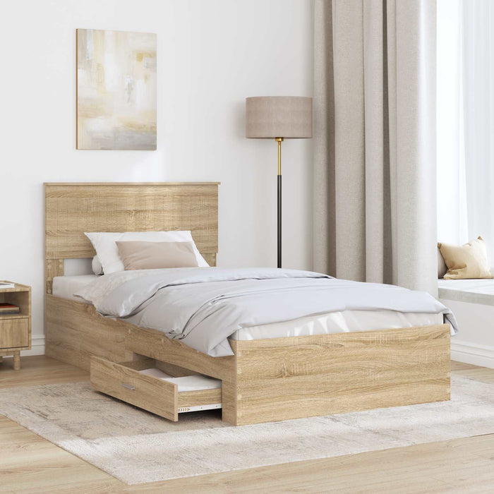 Cadru de pat cu sertar Stejar Sonoma 100 x 200 cm Lemn compozit - WALTI WALTI
