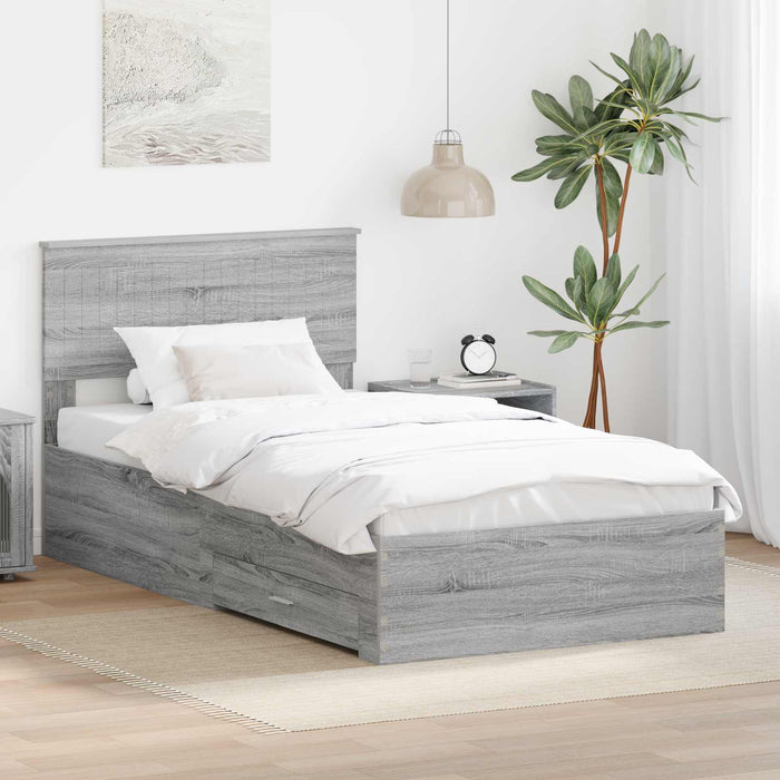 Cadru de pat cu headboard Gri Sonoma 100 x 200 cm Lemn compozit - WALTI WALTI