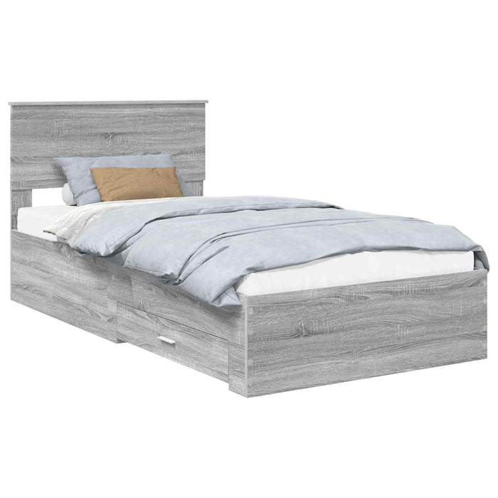 Cadru de pat cu headboard Gri Sonoma 100 x 200 cm Lemn compozit - WALTI WALTI