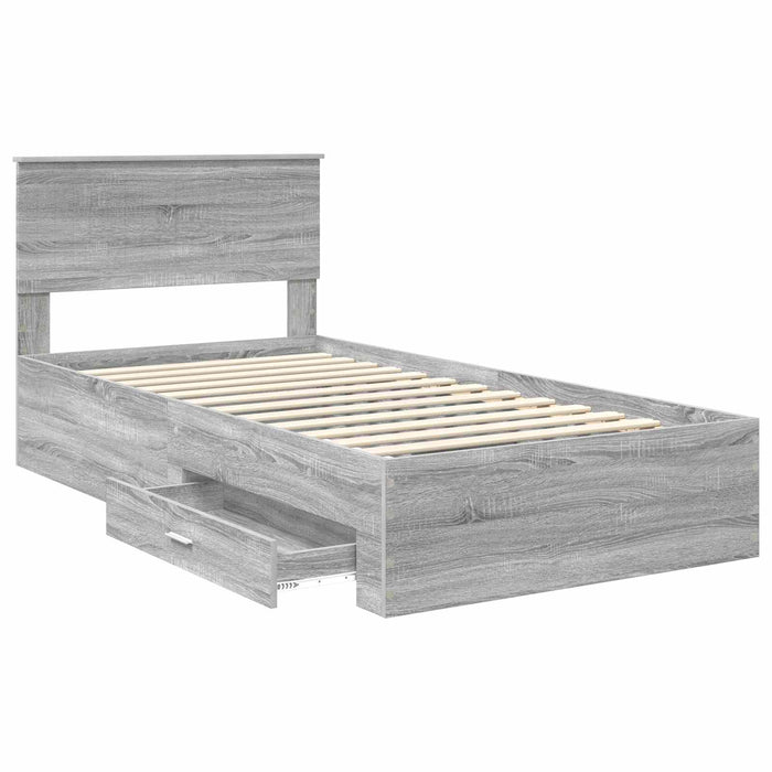 Cadru de pat cu headboard Gri Sonoma 100 x 200 cm Lemn compozit - WALTI WALTI