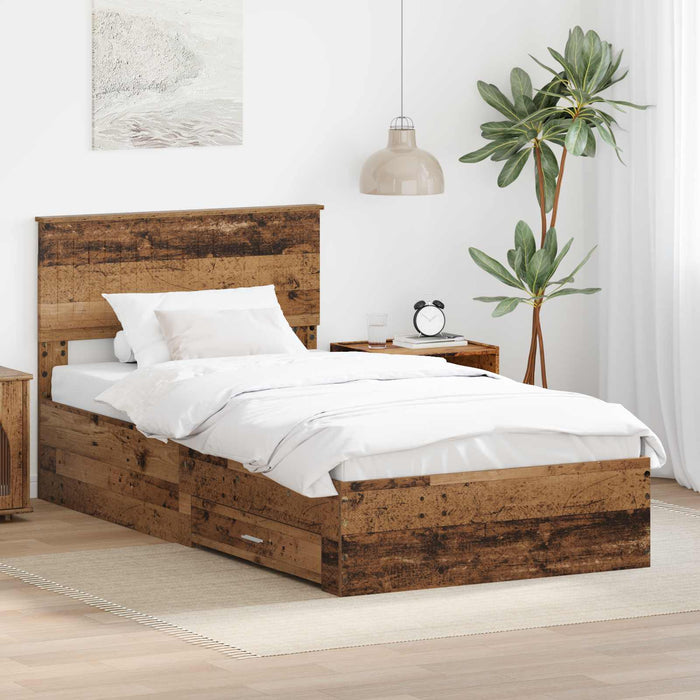 Cadru de pat cu headboard Lemn vechi 100 x 200 cm Lemn compozit - WALTI WALTI