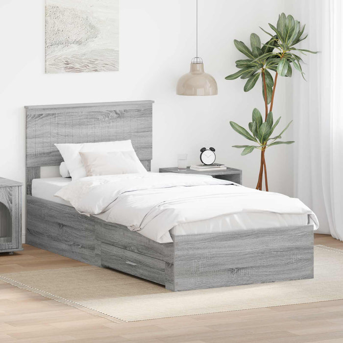 Cadru de pat cu headboard Gri Sonoma 90 x 190 cm Lemn compozit - WALTI WALTI