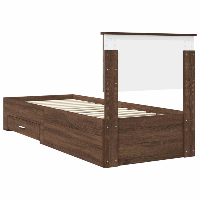 Cadru de pat cu sertar Stejar marron și argintiu 75 x 190 cm - WALTI WALTI