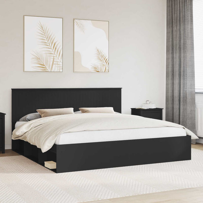 Cadru de pat cu headboard Negru 200 x 200 cm Lemn de pin masiv - WALTI WALTI