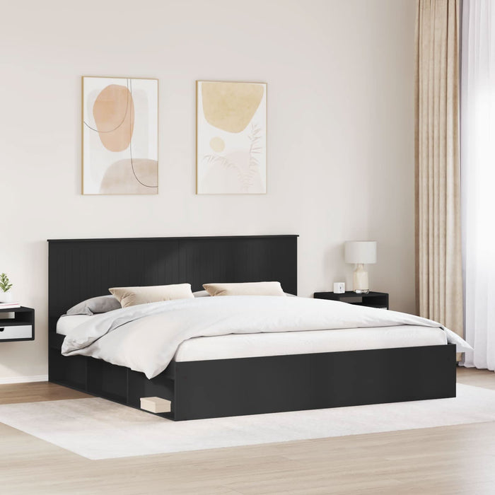 Cadru de pat cu headboard Negru 200 x 200 cm Lemn de pin masiv - WALTI WALTI