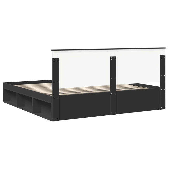 Cadru de pat cu headboard Negru 200 x 200 cm Lemn de pin masiv - WALTI WALTI