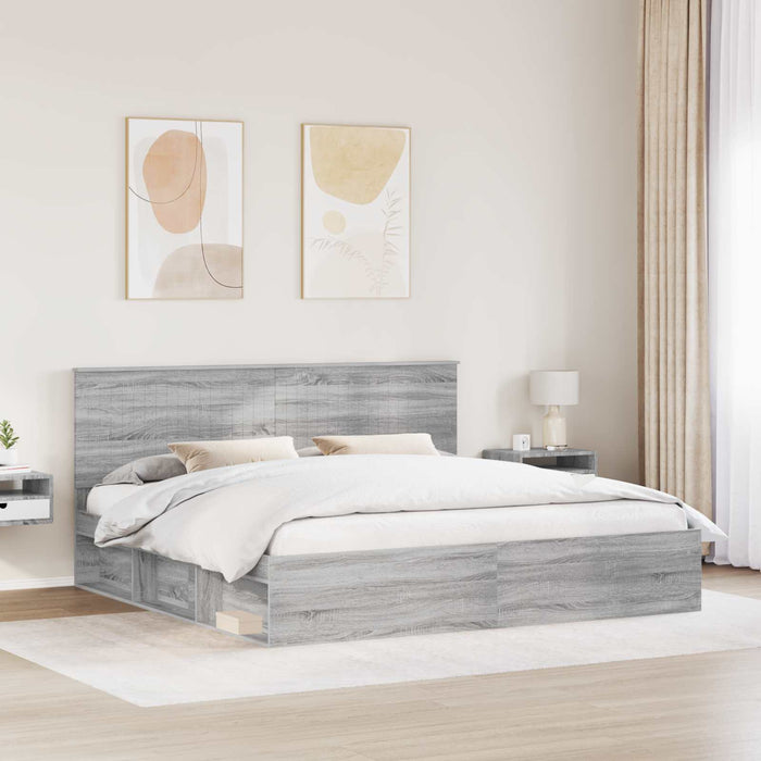 Cadru de pat Gri Sonoma 200 x 200 cm Lemn de pin masiv - WALTI WALTI