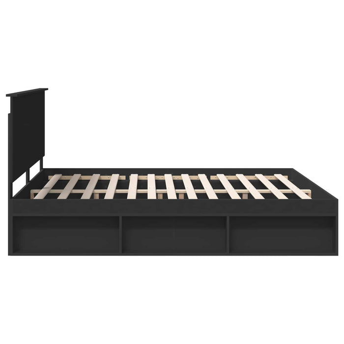 Cadru de pat cu headboard Negru 180 x 200 cm Lemn de pin masiv - WALTI WALTI
