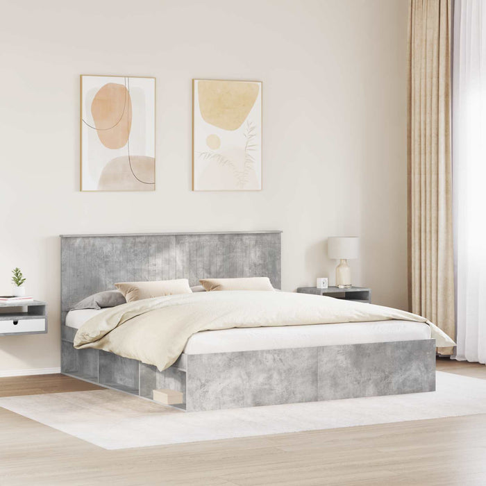 Cadru de pat cu headboard Beton 180 x 200 cm Lemn de pin masiv - WALTI WALTI