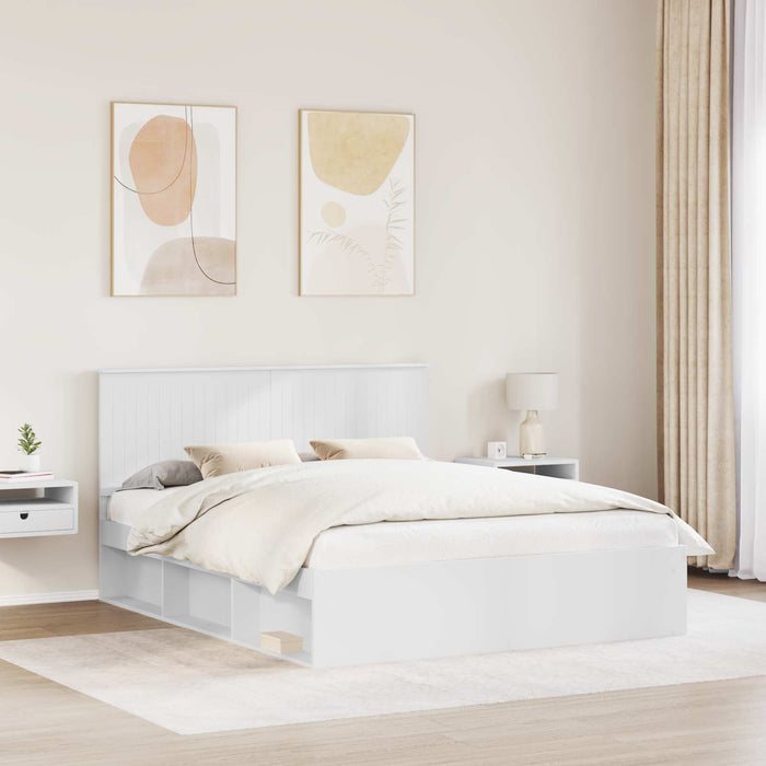 Cadru de pat cu headboard Alb 160 x 200 cm Lemn de pin masiv - WALTI WALTI