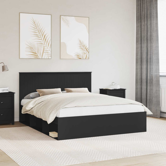 Cadru de pat cu headboard Negru 160 x 200 cm Lemn de pin masiv - WALTI WALTI