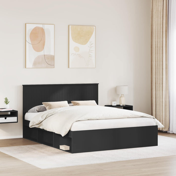 Cadru de pat cu headboard Negru 160 x 200 cm Lemn de pin masiv - WALTI WALTI