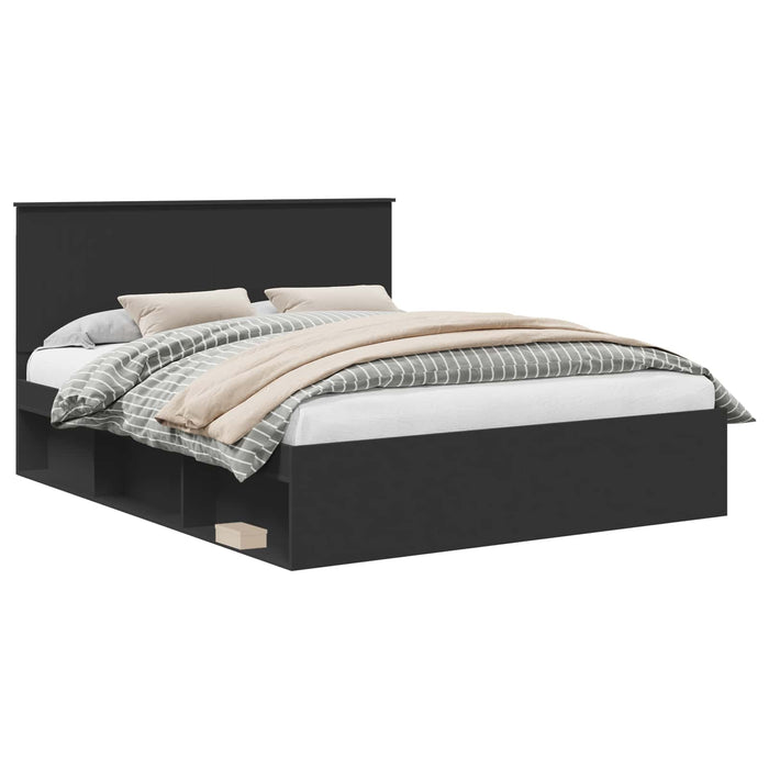 Cadru de pat cu headboard Negru 160 x 200 cm Lemn de pin masiv - WALTI WALTI