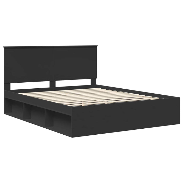 Cadru de pat cu headboard Negru 160 x 200 cm Lemn de pin masiv - WALTI WALTI