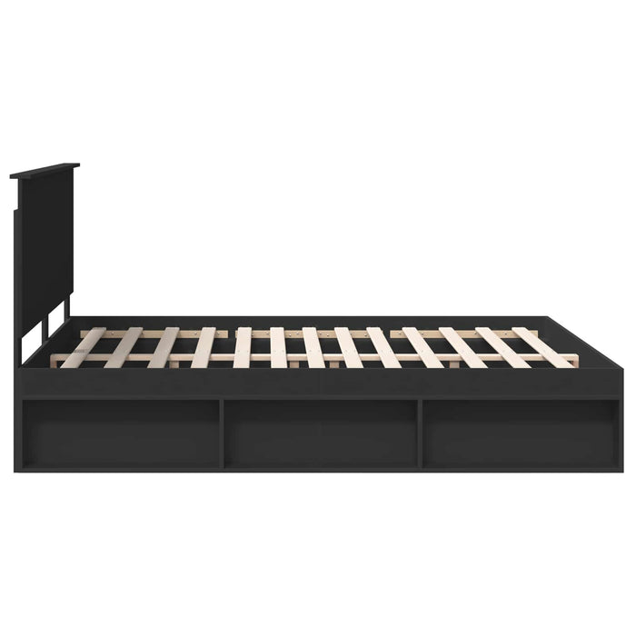 Cadru de pat cu headboard Negru 160 x 200 cm Lemn de pin masiv - WALTI WALTI