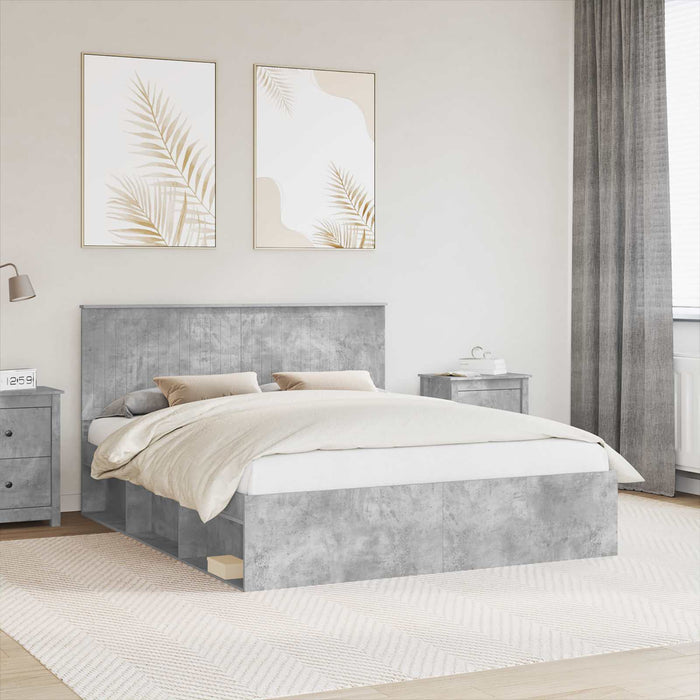 Cadru de pat cu headboard Beton 160 x 200 cm Lemn de pin masiv - WALTI WALTI