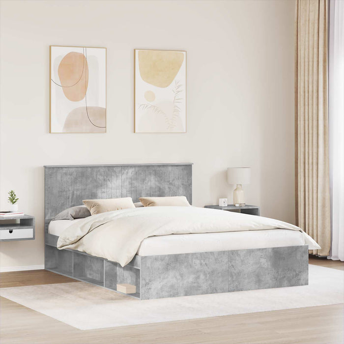 Cadru de pat cu headboard Beton 160 x 200 cm Lemn de pin masiv - WALTI WALTI
