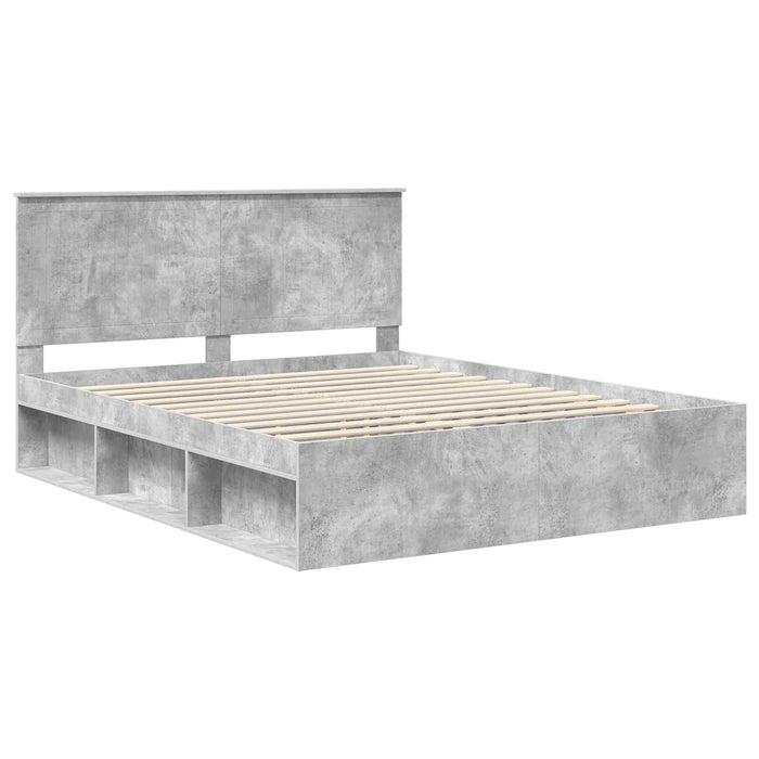 Cadru de pat cu headboard Beton 160 x 200 cm Lemn de pin masiv - WALTI WALTI