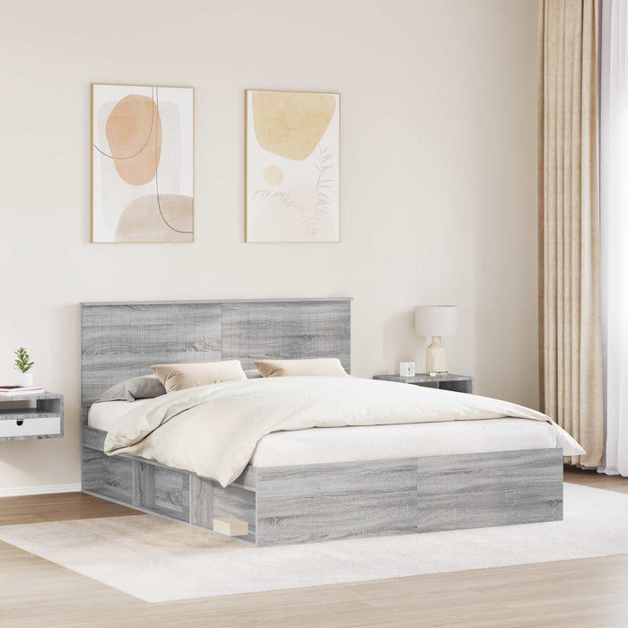 Cadru de pat Gri Sonoma 160 x 200 cm Lemn de pin masiv - WALTI WALTI