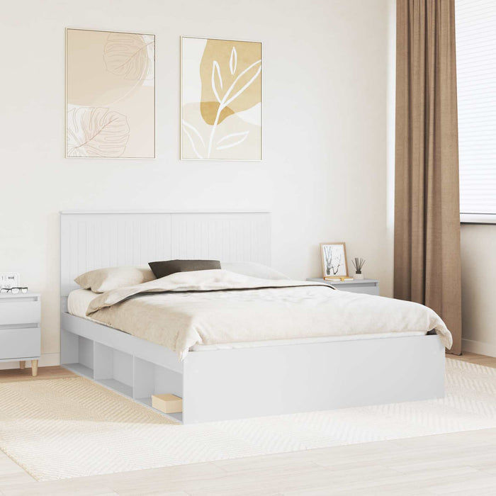 Cadru de pat cu headboard Alb 150 x 200 cm Lemn de pin masiv - WALTI WALTI