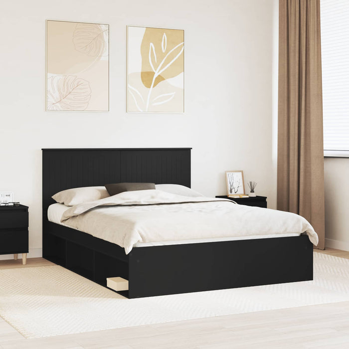 Cadru de pat cu headboard Negru 150 x 200 cm Lemn de pin masiv - WALTI WALTI