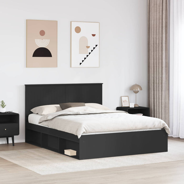 Cadru de pat cu headboard Negru 150 x 200 cm Lemn de pin masiv - WALTI WALTI