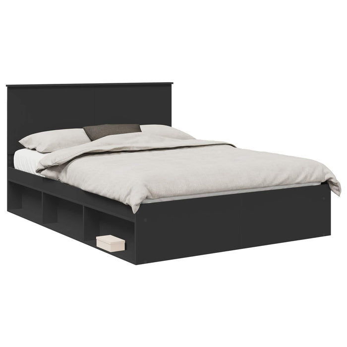 Cadru de pat cu headboard Negru 150 x 200 cm Lemn de pin masiv - WALTI WALTI