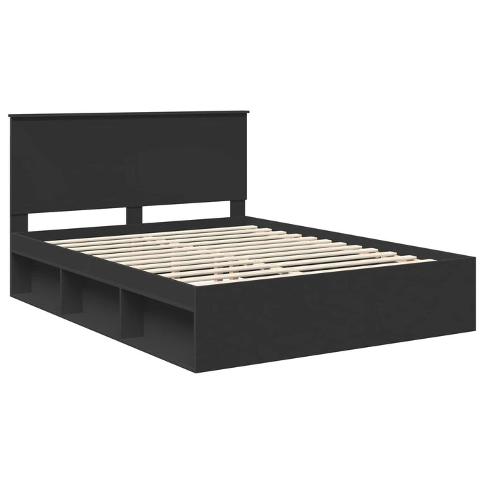Cadru de pat cu headboard Negru 150 x 200 cm Lemn de pin masiv - WALTI WALTI