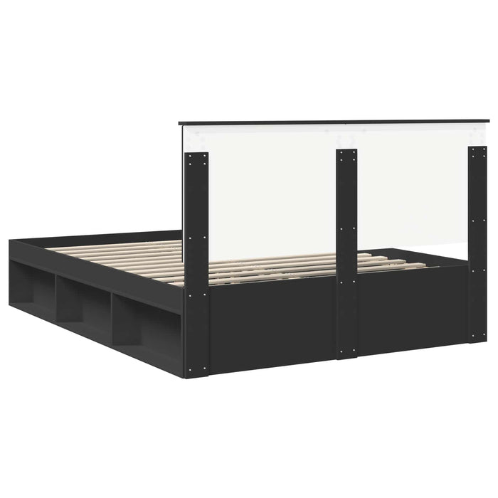 Cadru de pat cu headboard Negru 150 x 200 cm Lemn de pin masiv - WALTI WALTI