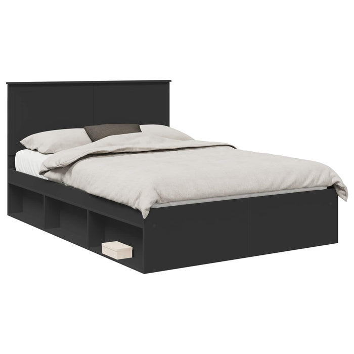 Cadru de pat cu headboard Negru 140 x 200 cm Lemn de pin masiv - WALTI WALTI
